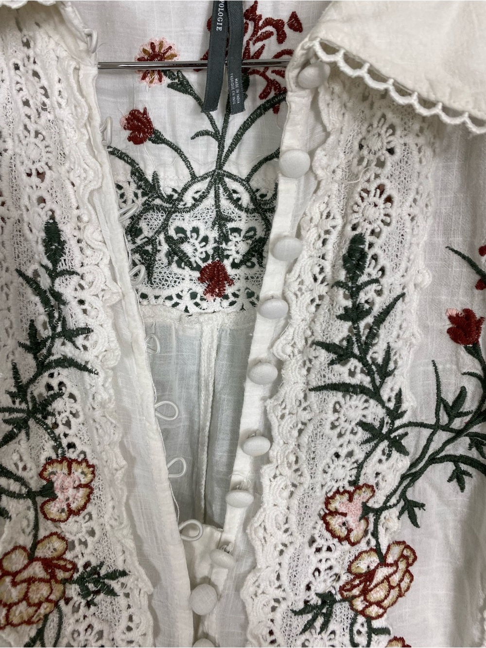 Anthropologie Long-Sleeve V-Neck Eyelet Midi Dress XL White Floral - Picture 4 of 10